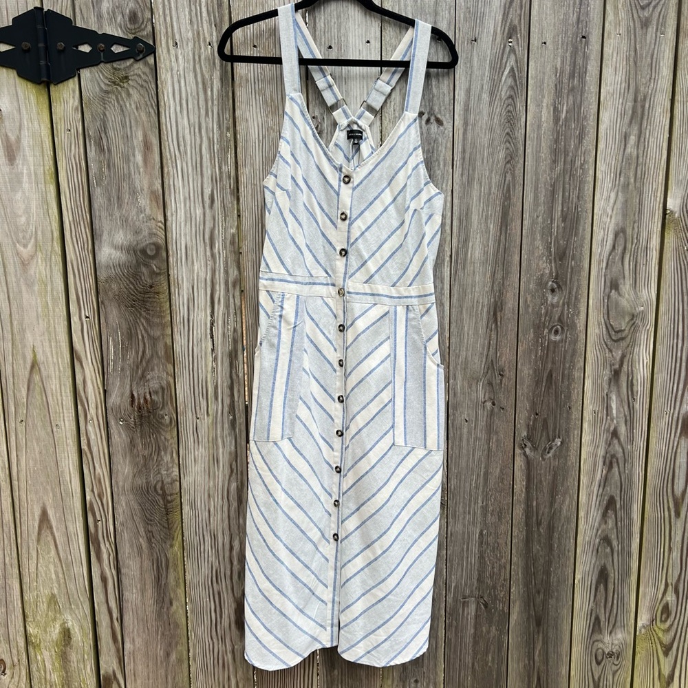 BUCKLE BLACK Blue Stripe Cotton Blend Midi Strap Dress Women’s Large NWT NEW